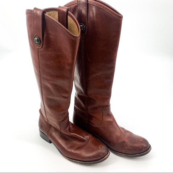 Frye Melissa Button Brown Leather Riding Boots Size 6 - Picture 1 of 8